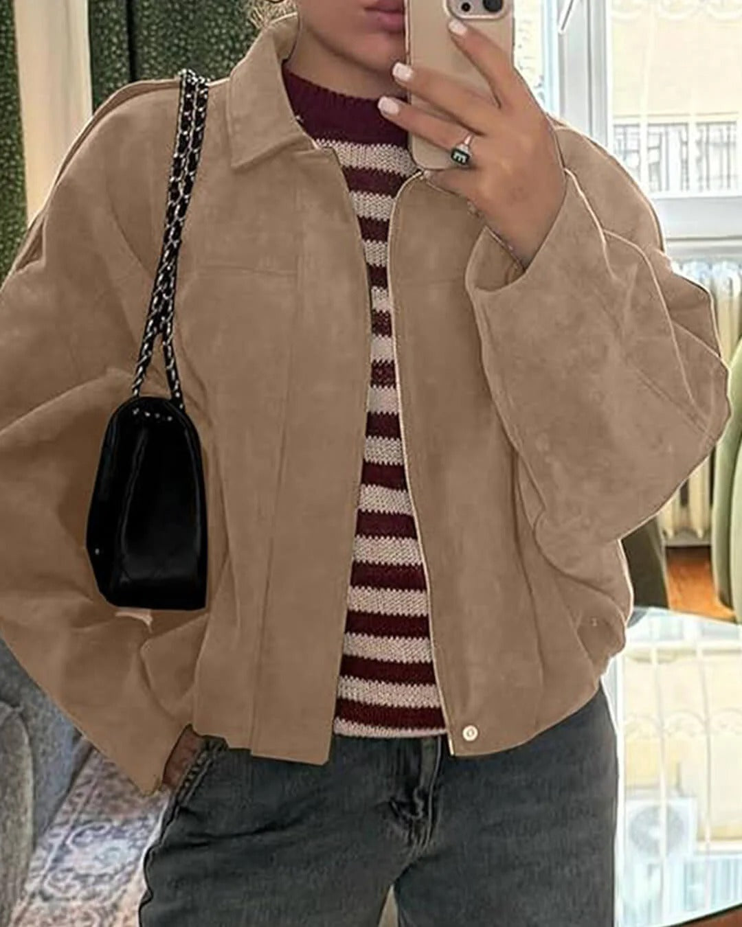 Damen Jacke im lässigen Oversized-Schnitt mit strukturiertem Kragen - 7 - Trendlinie