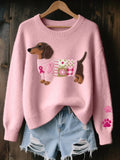 Damen Pullover mit Dackel-Design und Rundhalsausschnitt - 1 - Trendlinie