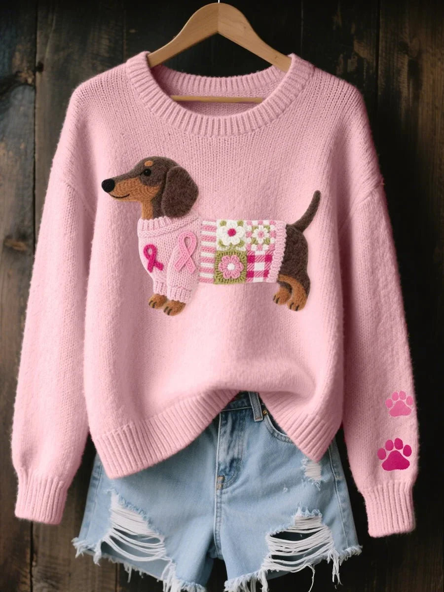 Damen Pullover mit Dackel-Design und Rundhalsausschnitt - 1 - Trendlinie