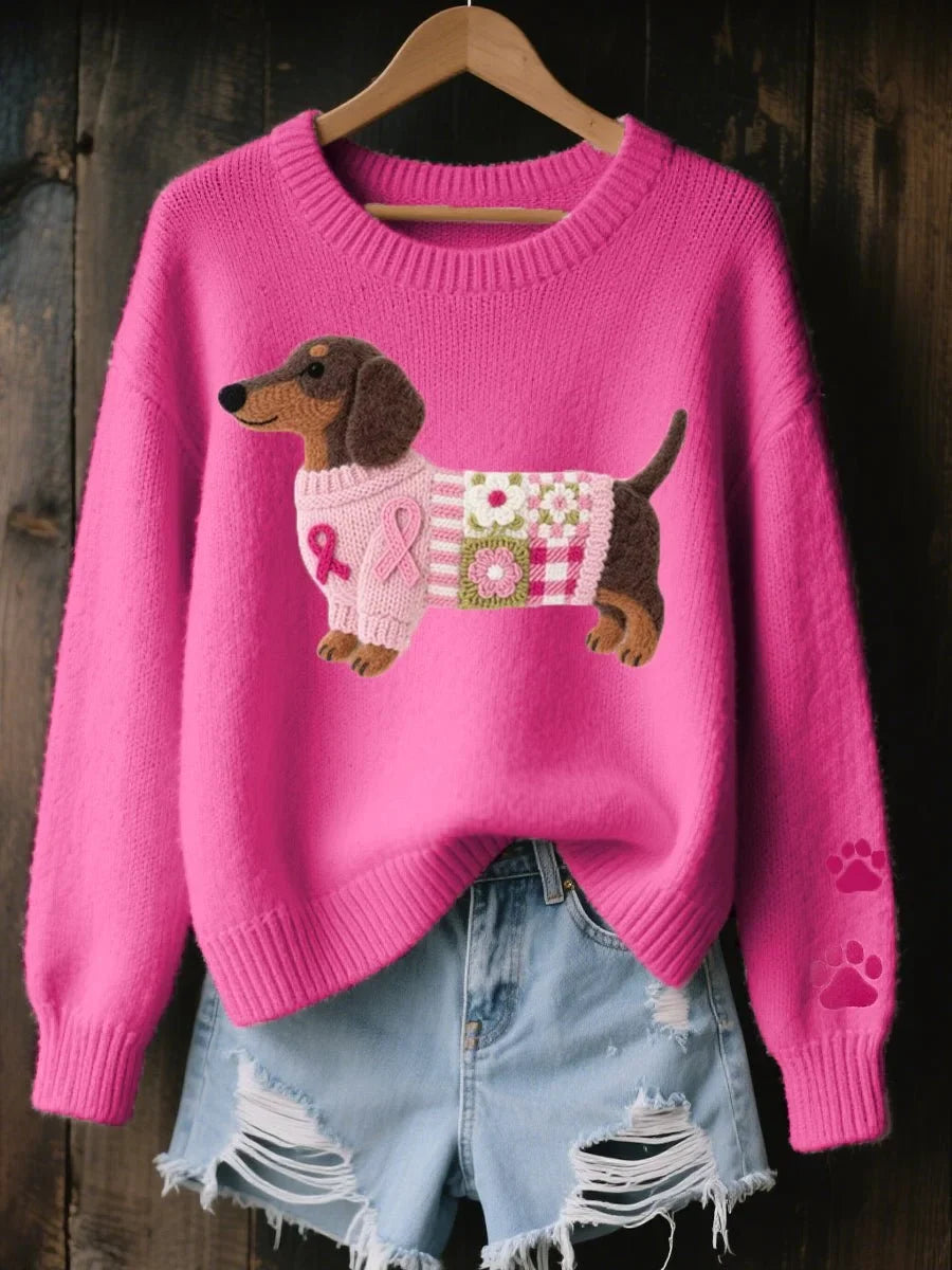 Damen Pullover mit Dackel-Design und Rundhalsausschnitt - 2 - Trendlinie