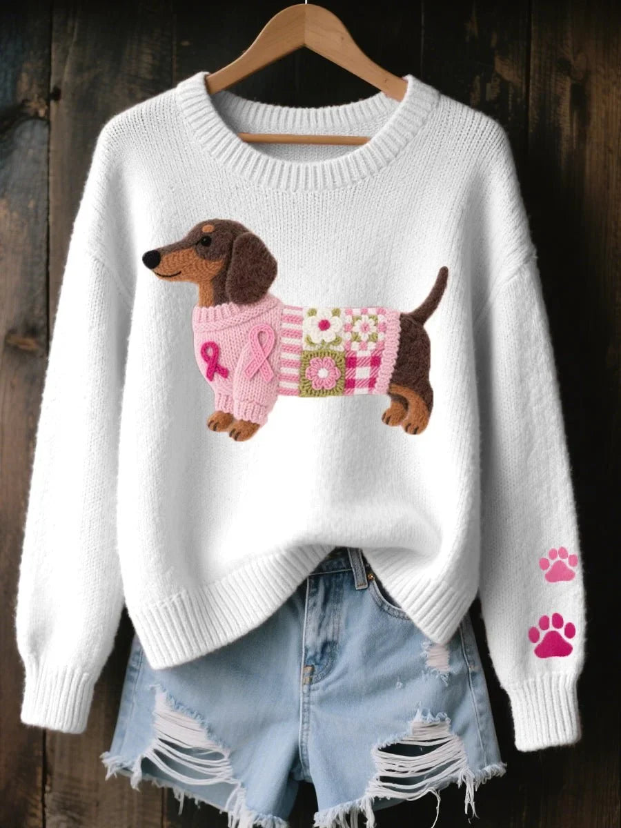 Damen Pullover mit Dackel-Design und Rundhalsausschnitt - 3 - Trendlinie