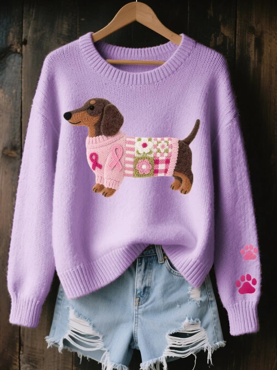 Damen Pullover mit Dackel-Design und Rundhalsausschnitt - 4 - Trendlinie