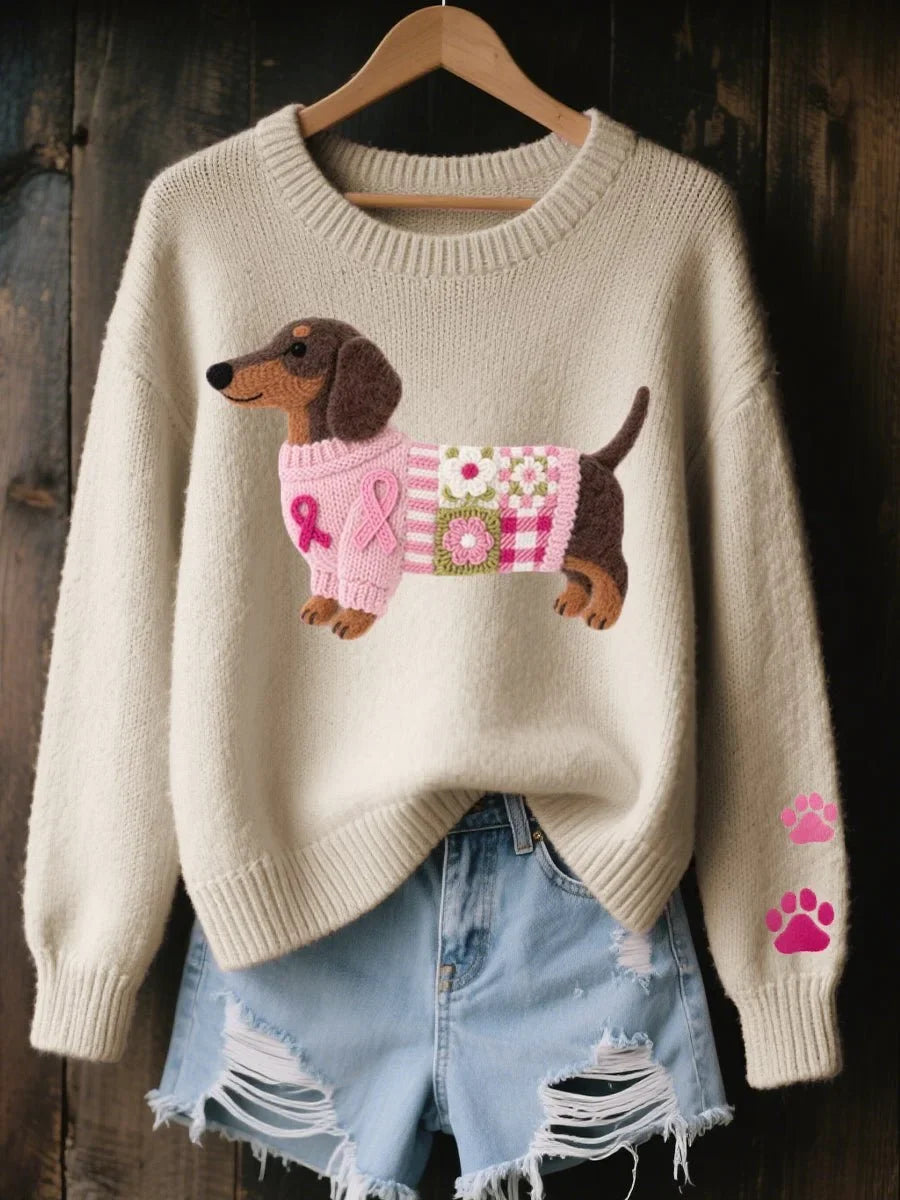 Damen Pullover mit Dackel-Design und Rundhalsausschnitt - 5 - Trendlinie