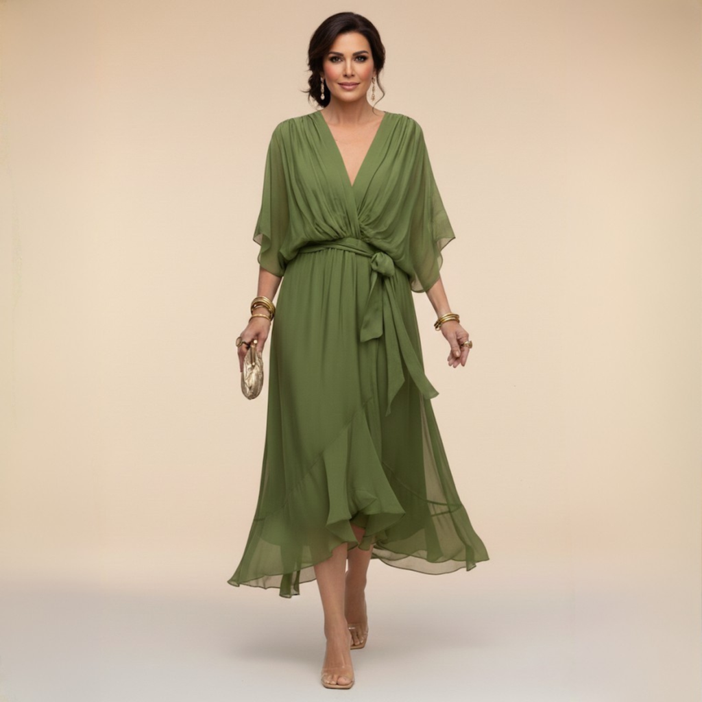 Maxikleid Damen mit Wickeldesign und V-Ausschnitt für elegante Anlässe - 1 - Trendlinie