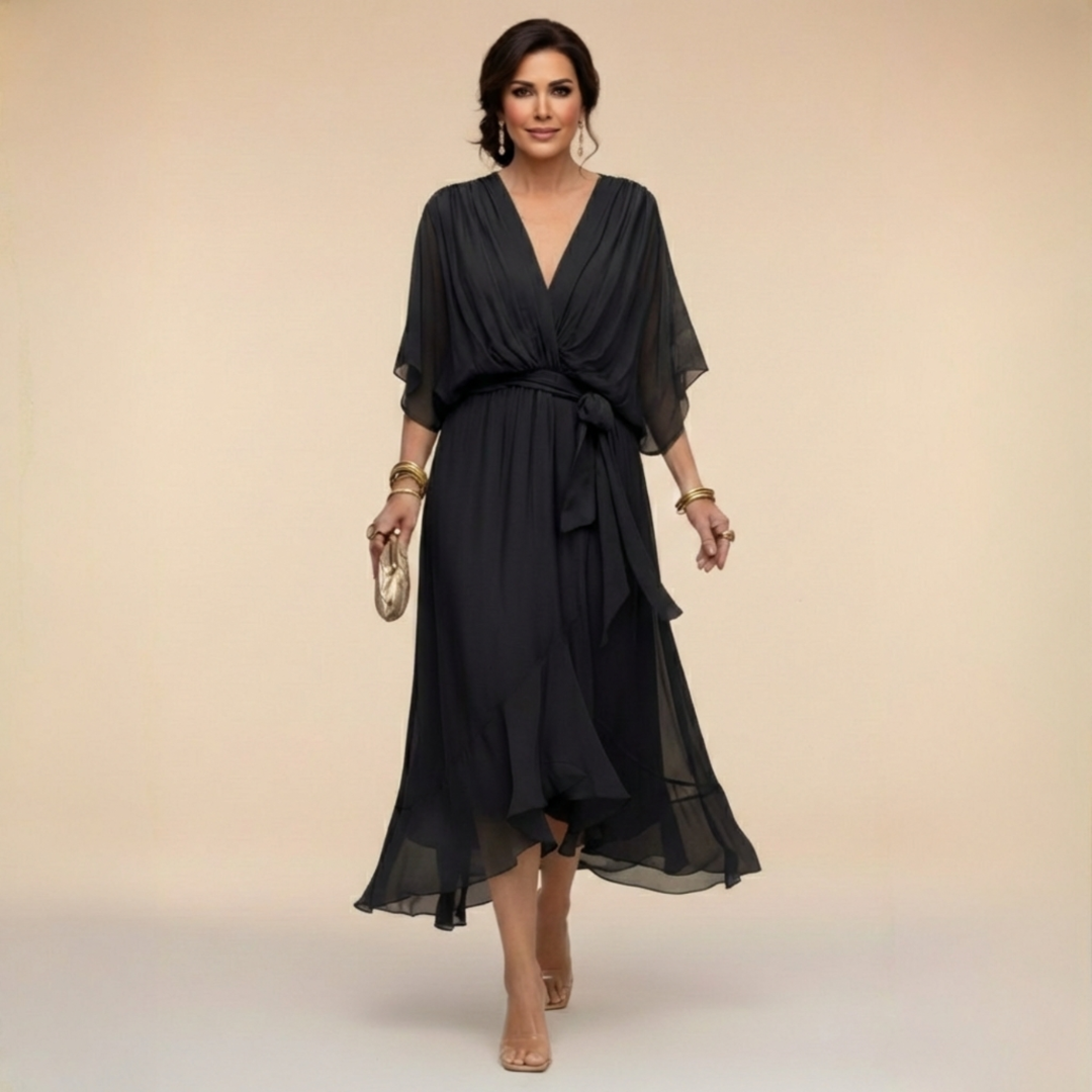 Maxikleid Damen mit Wickeldesign und V-Ausschnitt für elegante Anlässe - 2 - Trendlinie