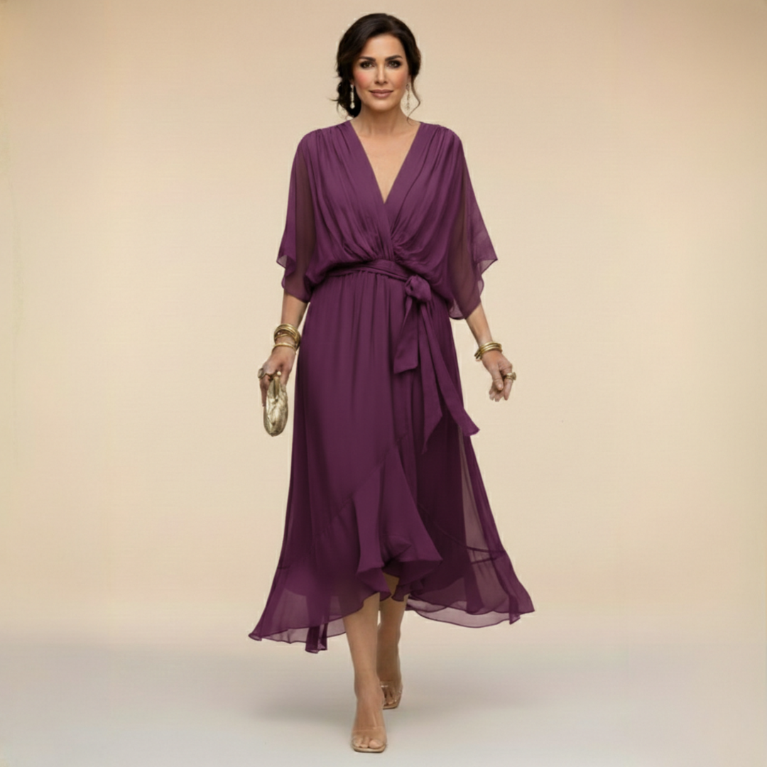 Maxikleid Damen mit Wickeldesign und V-Ausschnitt für elegante Anlässe - 3 - Trendlinie