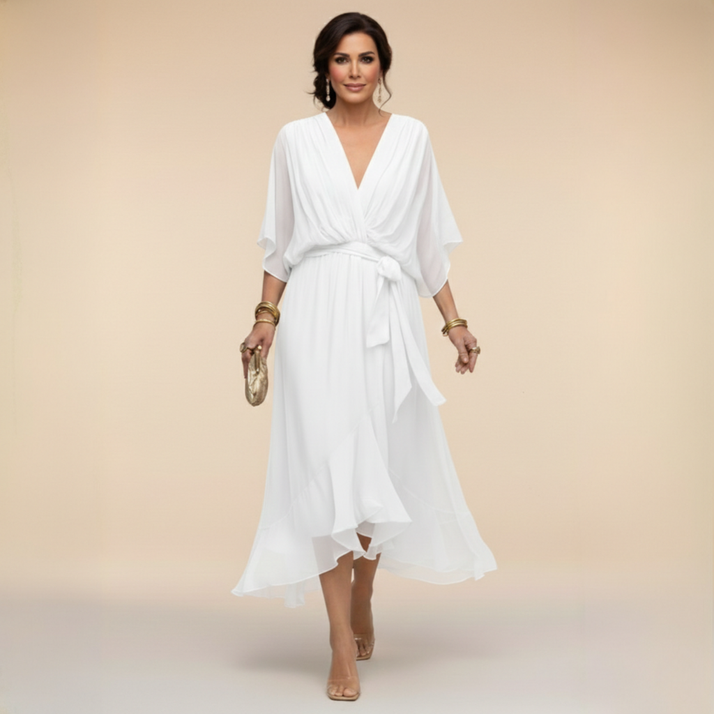Maxikleid Damen mit Wickeldesign und V-Ausschnitt für elegante Anlässe - 5 - Trendlinie