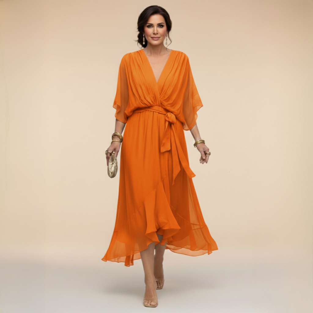 Maxikleid Damen mit Wickeldesign und V-Ausschnitt für elegante Anlässe - 8 - Trendlinie
