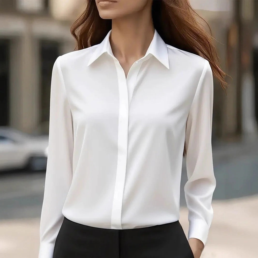 Bluse Damen mit klassischem Kragen und langem Arm – in Rot, Grau und Weiß - 3 - Trendlinie