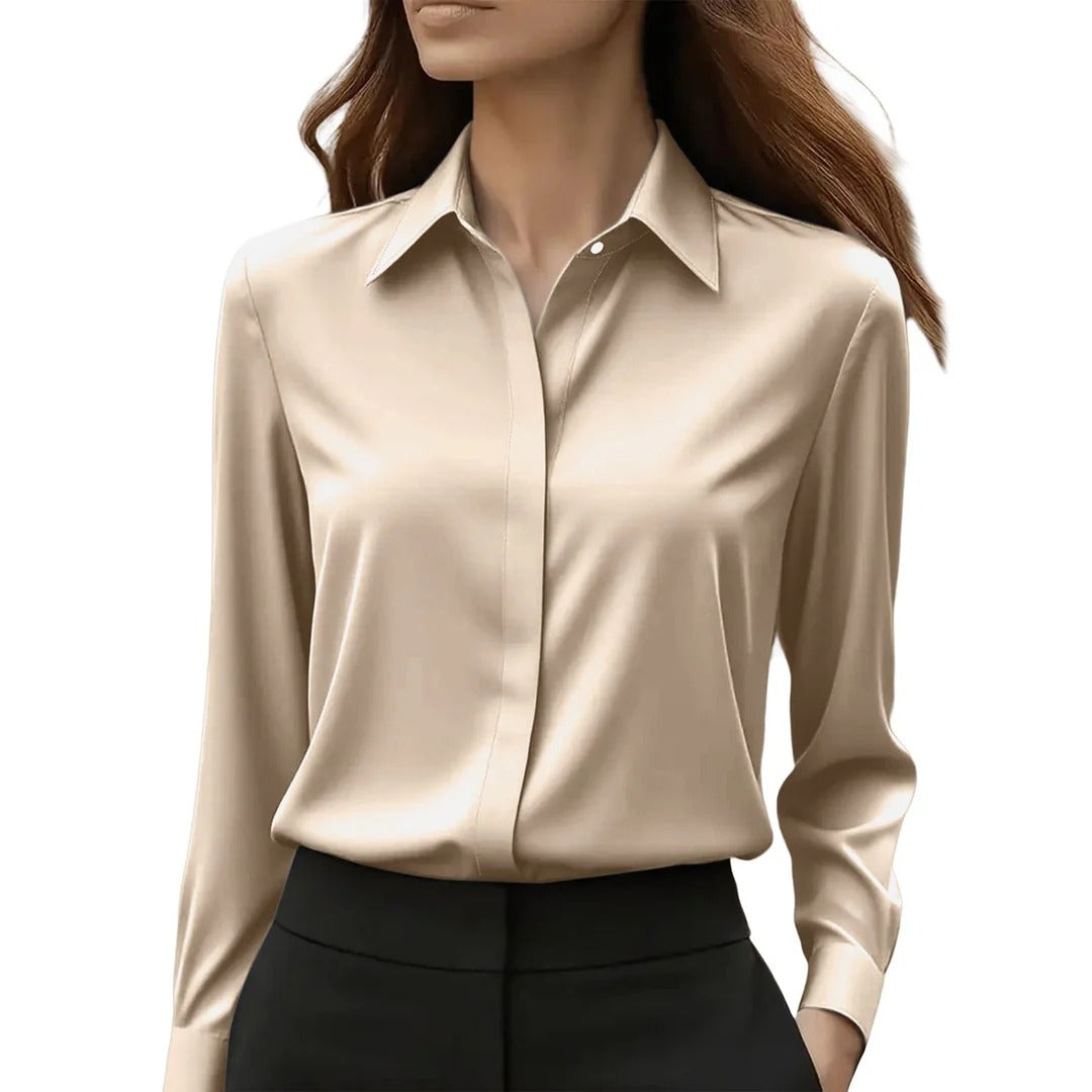 Bluse Damen mit klassischem Kragen und langem Arm – in Rot, Grau und Weiß - 5 - Trendlinie