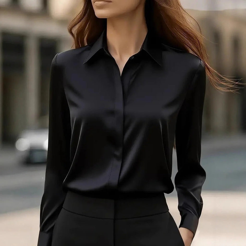 Bluse Damen mit klassischem Kragen und langem Arm – in Rot, Grau und Weiß - 6 - Trendlinie