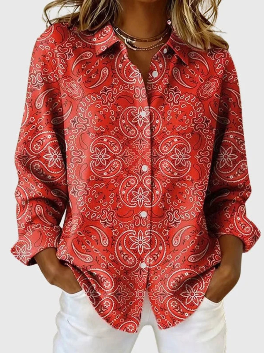 Damen Bluse im Paisleymuster mit klassischem Hemdkragen und langen Ärmeln - 3 - Trendlinie