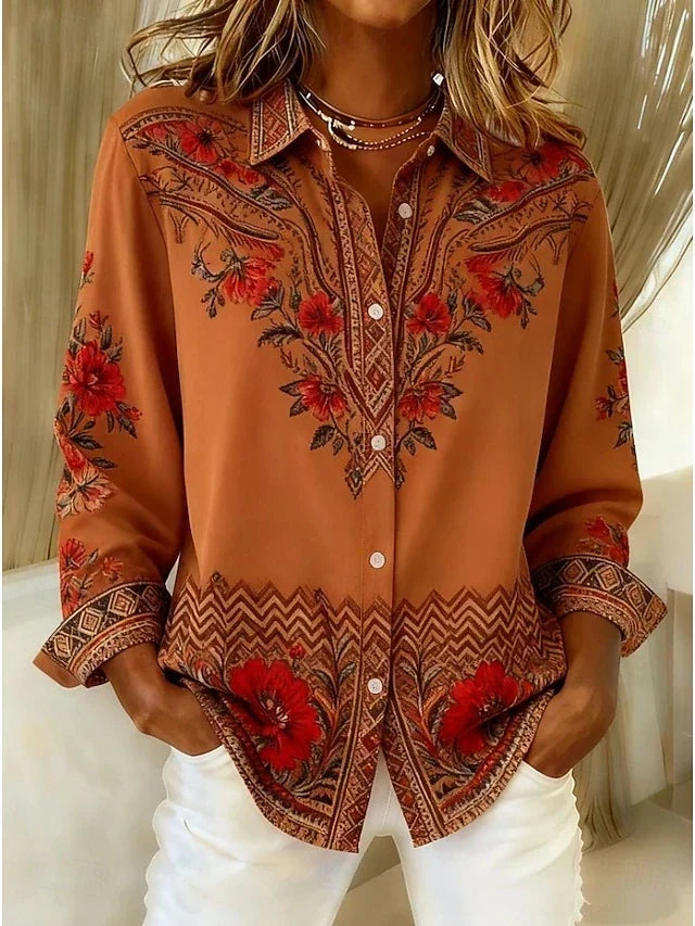 Damen Bluse mit floralem Design und Langarm - 1 - Trendlinie