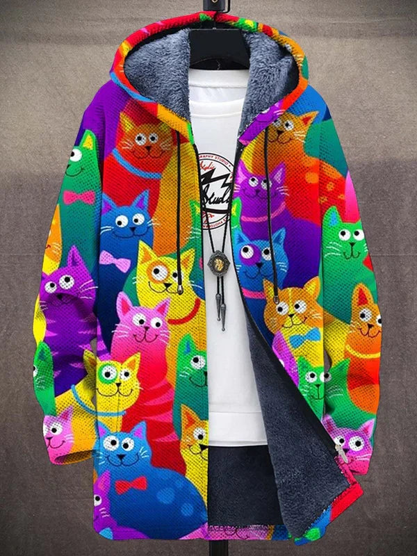 Hoodie Damen mit buntem Katzenmuster und Kapuze - 1 - Trendlinie