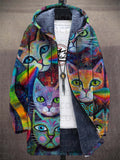 Hoodie Damen mit buntem Katzenmotiv und lässiger Passform - 1 - Trendlinie