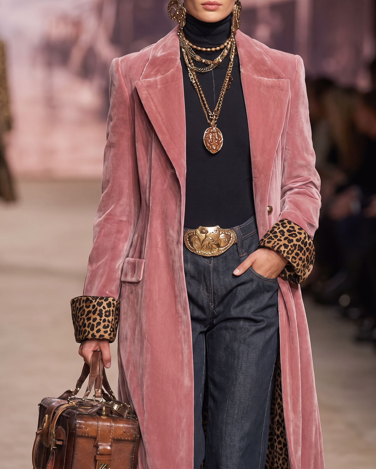 Damenmantel langarm mit taillierter Silhouette und Leo-Details - 4 - Trendlinie
