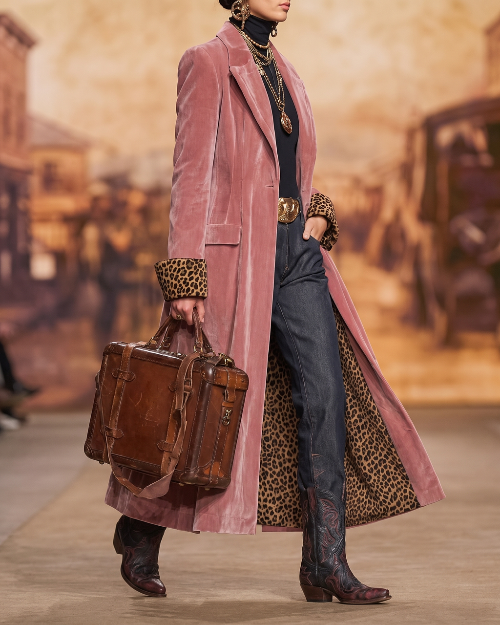Damenmantel langarm mit taillierter Silhouette und Leo-Details - 5 - Trendlinie