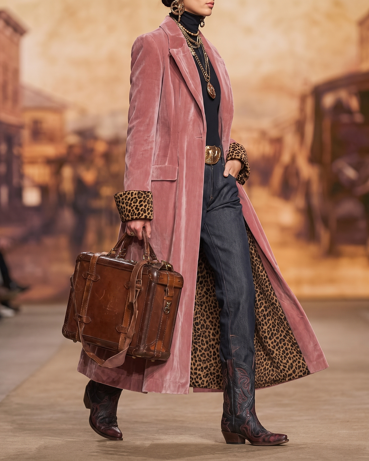 Damenmantel langarm mit taillierter Silhouette und Leo-Details - 5 - Trendlinie