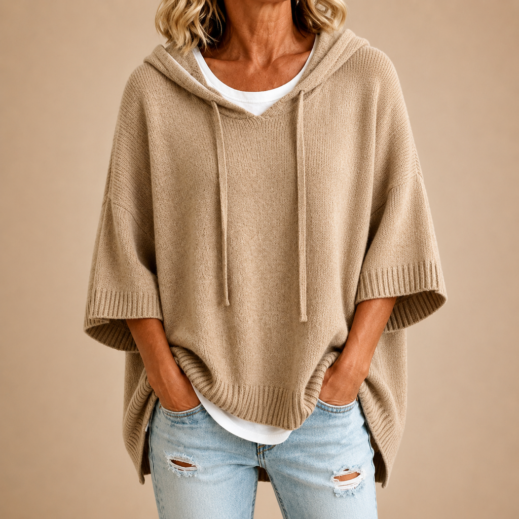 Oversized Pullover Damen mit Kapuze und V-Ausschnitt für einen lässigen Look - 3 - Trendlinie