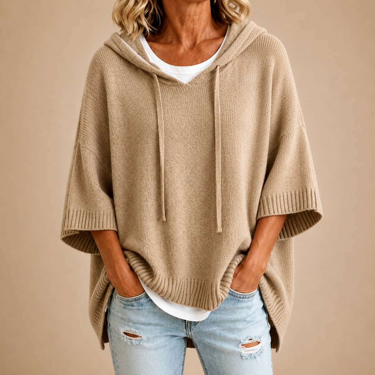 Oversized Pullover Damen mit Kapuze und V-Ausschnitt für einen lässigen Look - 3 - Trendlinie