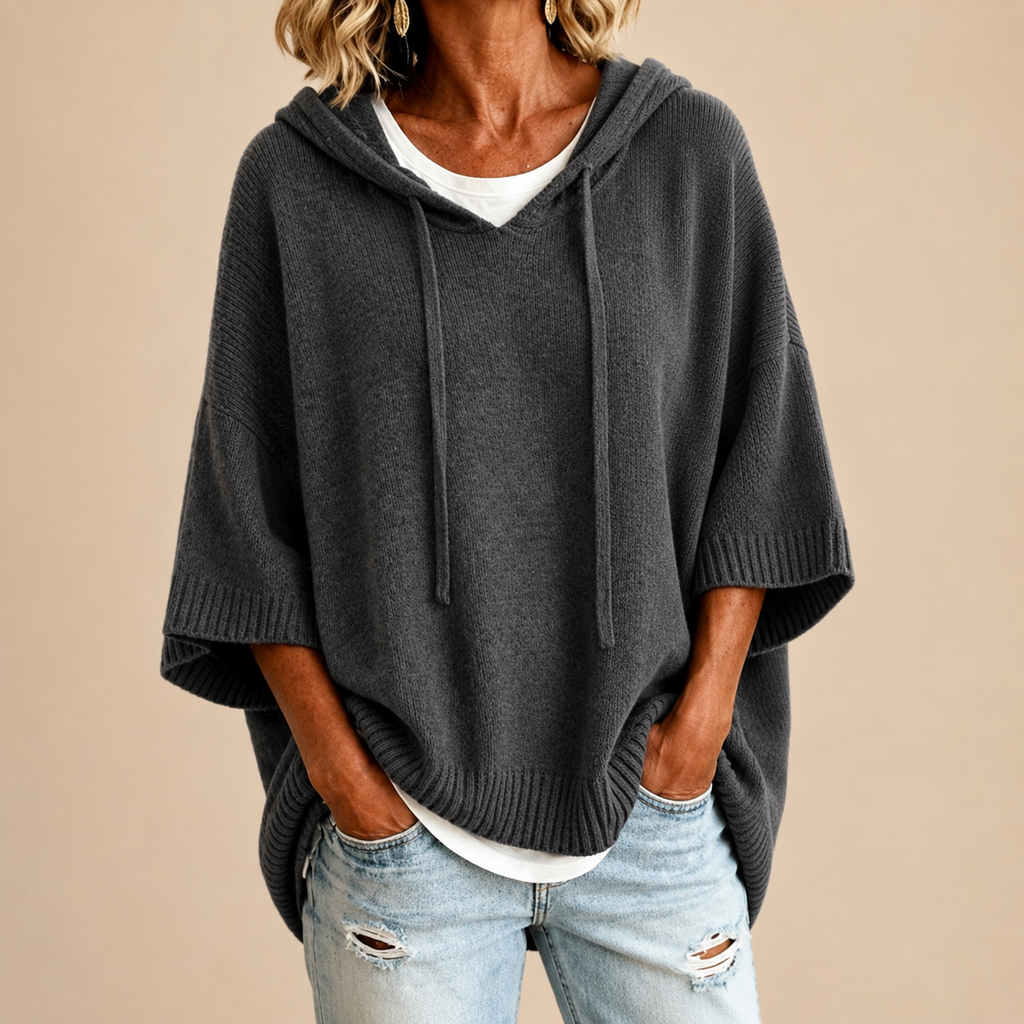 Oversized Pullover Damen mit Kapuze und V-Ausschnitt für einen lässigen Look - 8 - Trendlinie