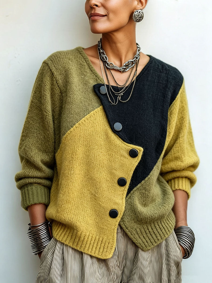 Pullover Damen mit asymmetrischem Schnitt und Knopfdetails - 1 - Trendlinie