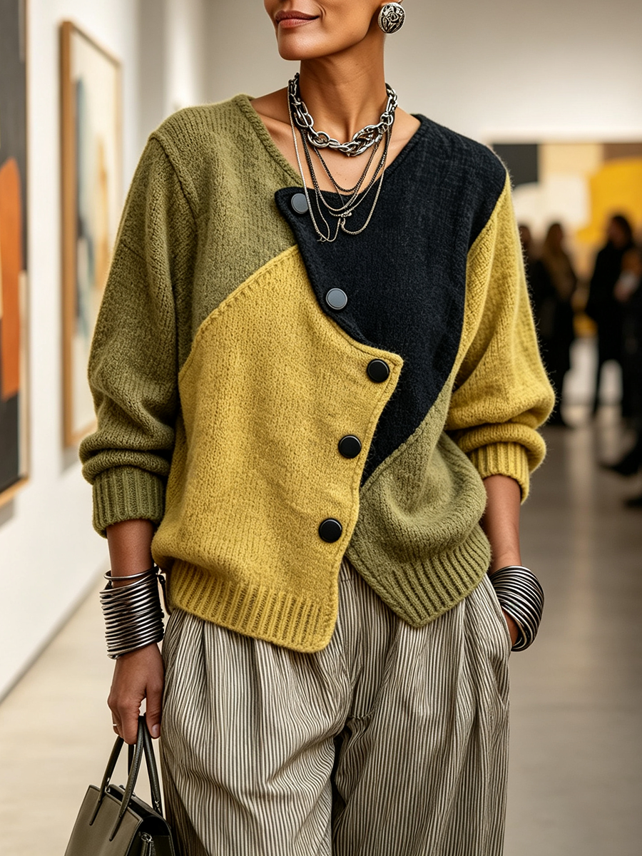 Pullover Damen mit asymmetrischem Schnitt und Knopfdetails - 2 - Trendlinie