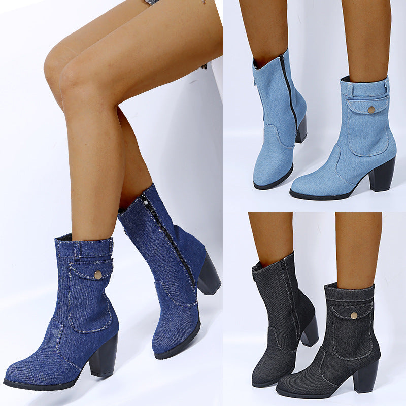Stylische Damen Mid-Leg Stiefel mit modernem Absatz - 3 - Trendlinie