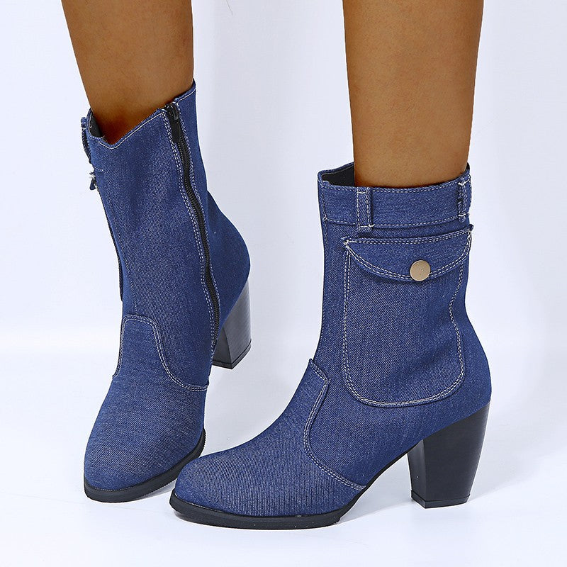 Stylische Damen Mid-Leg Stiefel mit modernem Absatz - 4 - Trendlinie