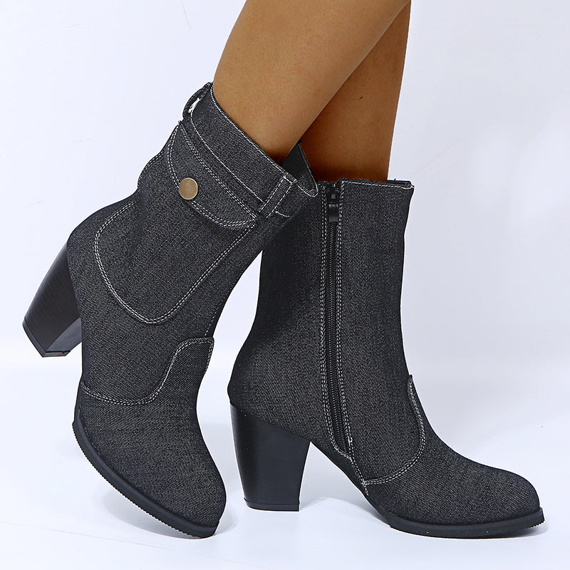 Stylische Damen Mid-Leg Stiefel mit modernem Absatz - 5 - Trendlinie