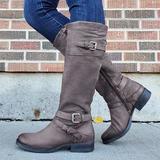 Stylische knielange Stiefel für Damen mit trendigem Schnallen-Design - 4 - Trendlinie