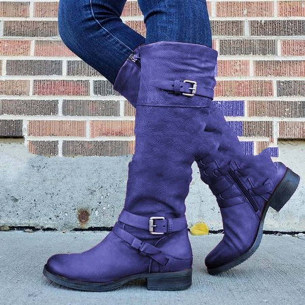 Stylische knielange Stiefel für Damen mit trendigem Schnallen-Design - 7 - Trendlinie