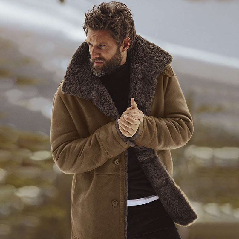 Herren Mittellanger Mantel mit Bequemer Passform und Plüschkragen - 1 - Trendlinie