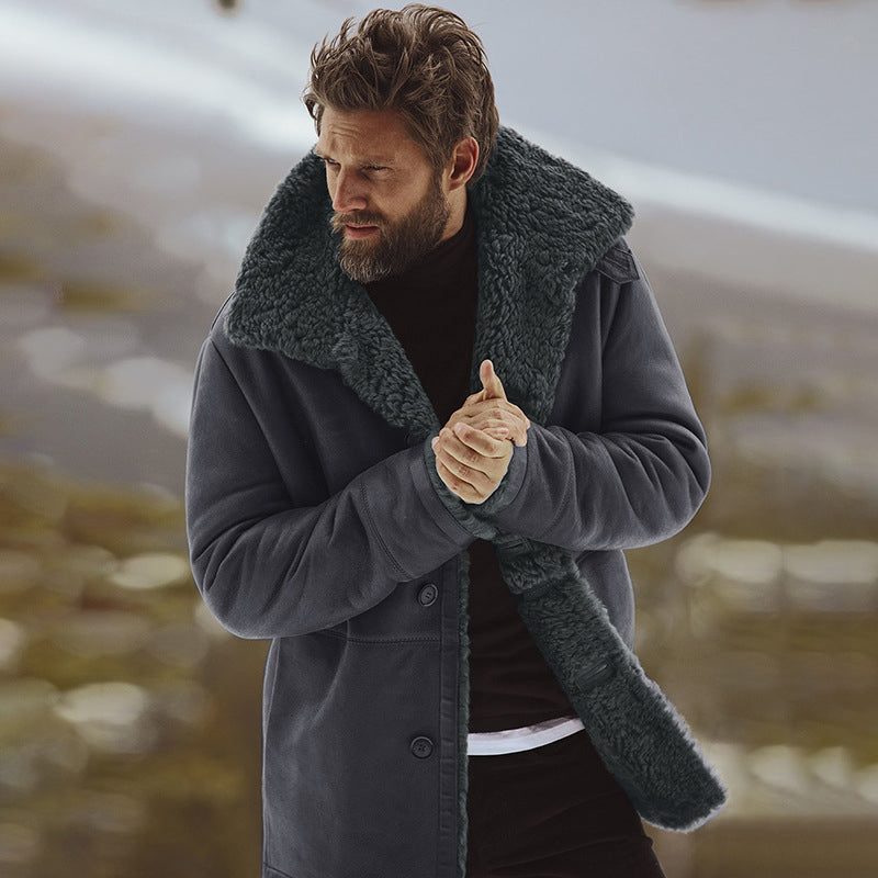 Herren Mittellanger Mantel mit Bequemer Passform und Plüschkragen - 2 - Trendlinie
