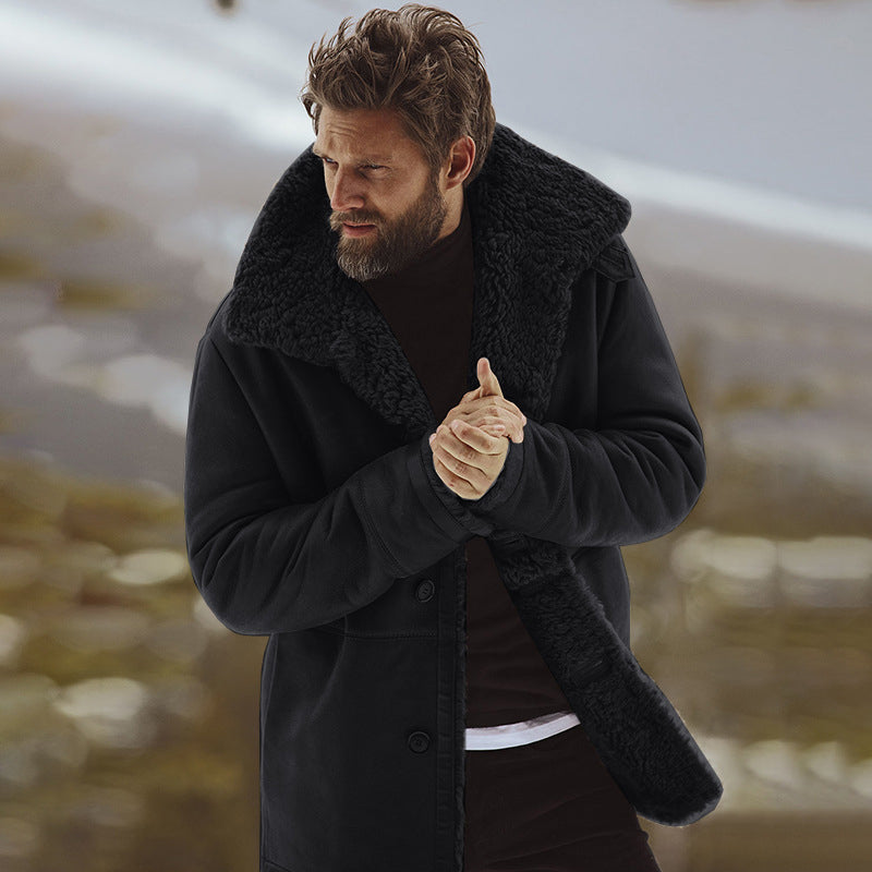 Herren Mittellanger Mantel mit Bequemer Passform und Plüschkragen - 3 - Trendlinie