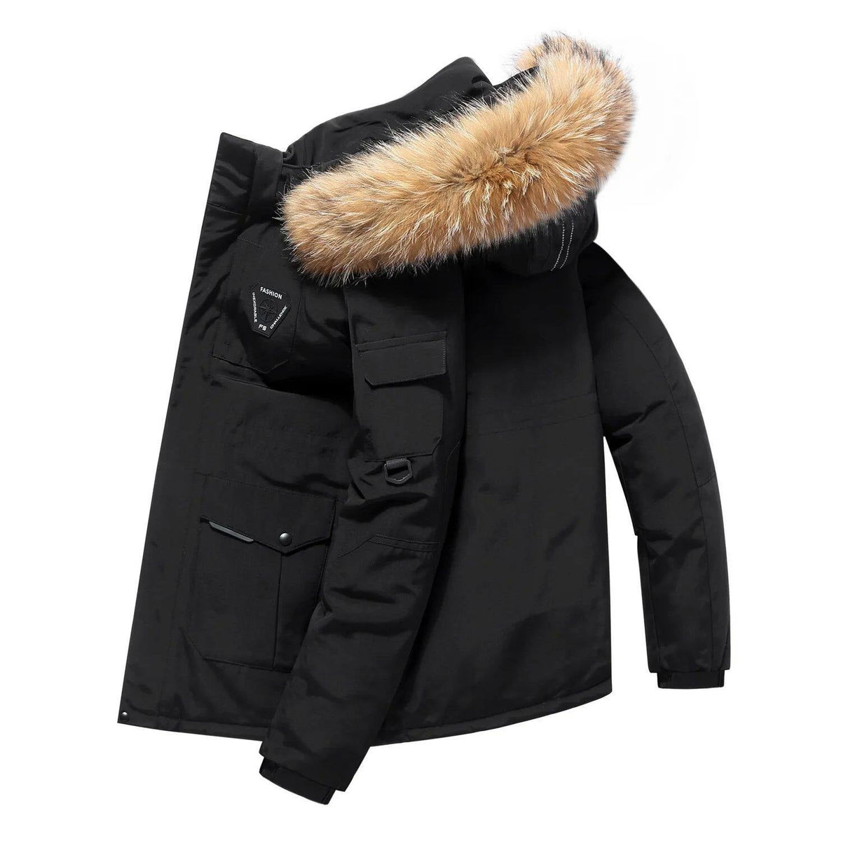 Herrenjacke mit Kapuze und voluminösem Pelzkragen - 2 - Trendlinie