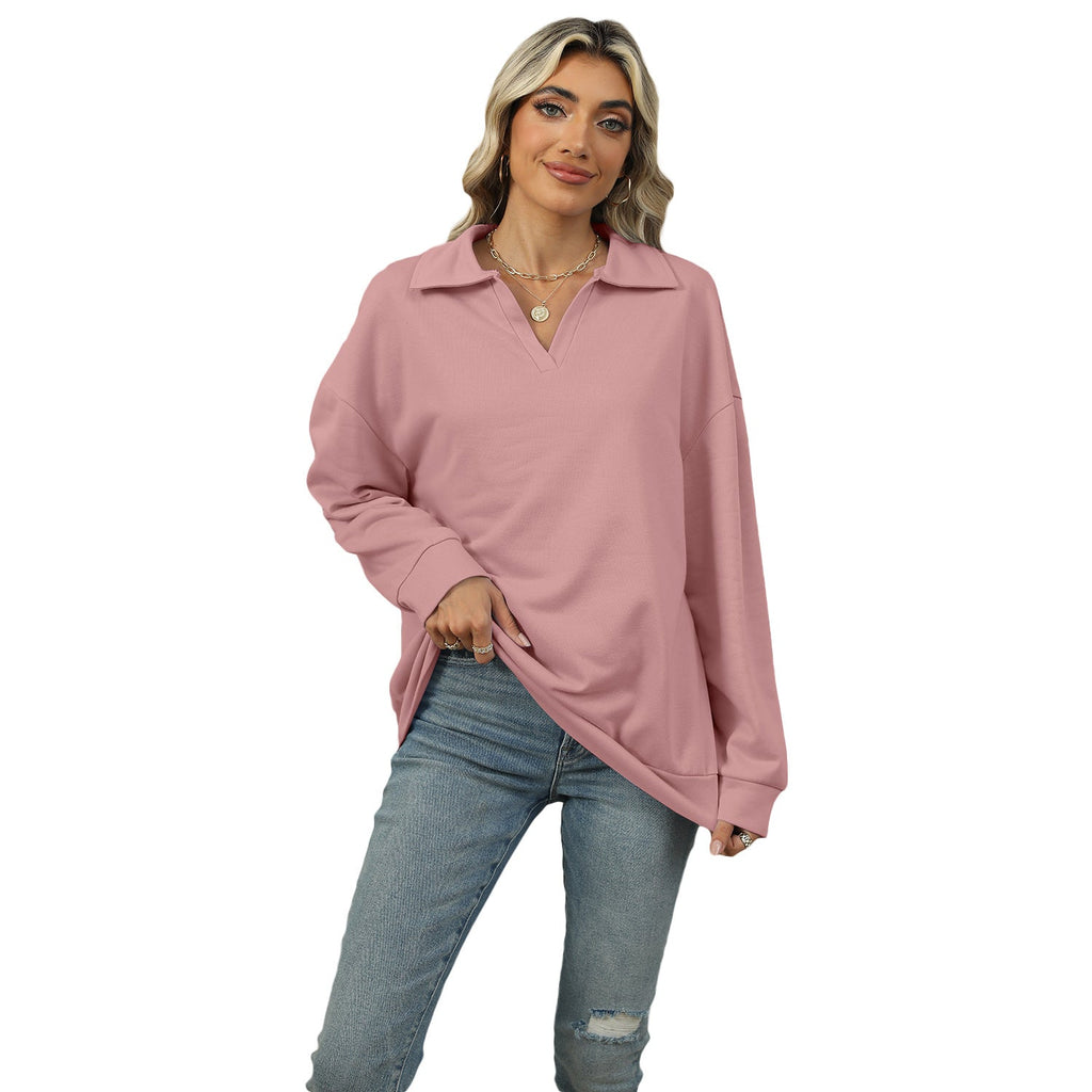 Damen Sweatshirt im Relaxed Fit mit V-Ausschnitt und Revers - 1 - Trendlinie