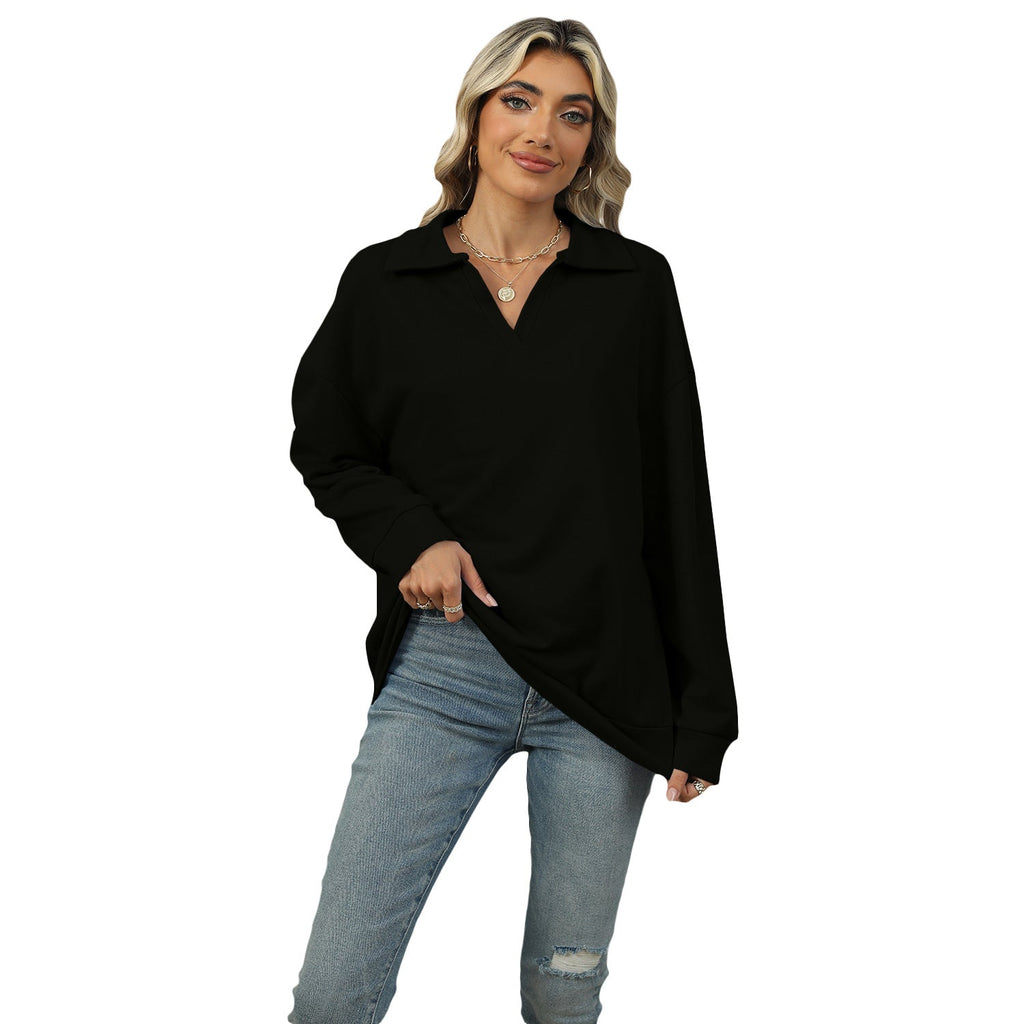 Damen Sweatshirt im Relaxed Fit mit V-Ausschnitt und Revers - 7 - Trendlinie