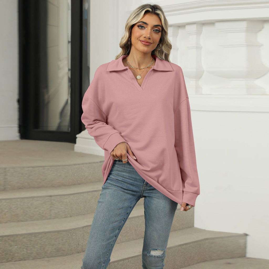 Damen Sweatshirt im Relaxed Fit mit V-Ausschnitt und Revers - 9 - Trendlinie