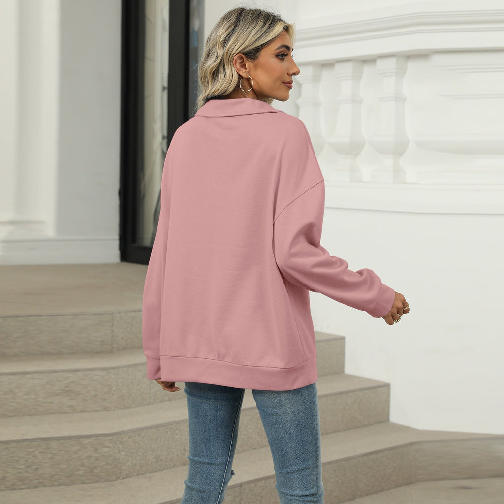 Damen Sweatshirt im Relaxed Fit mit V-Ausschnitt und Revers - 10 - Trendlinie