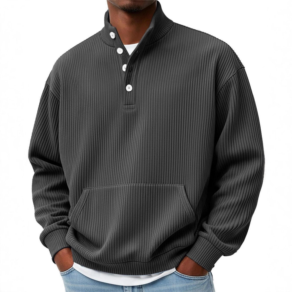 Herren Langarm-Sweatshirt mit trendiger Knopfleiste - 2 - Trendlinie