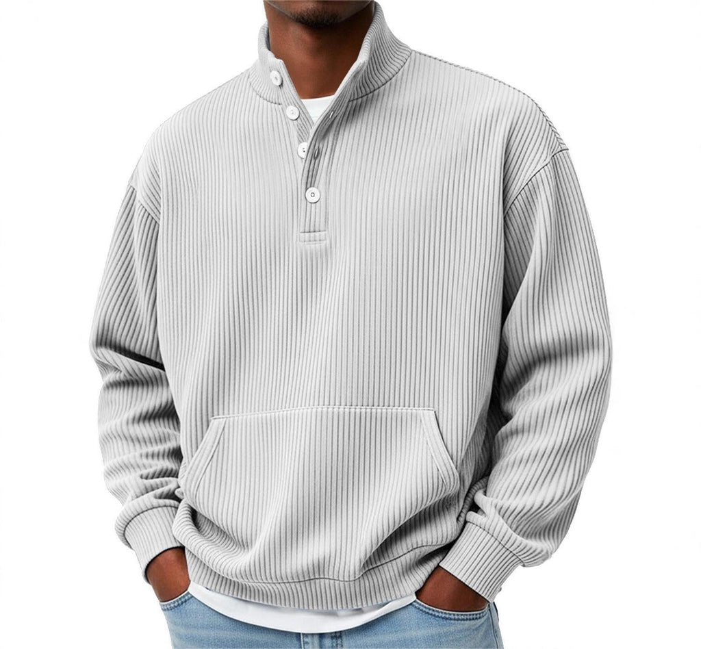 Herren Langarm-Sweatshirt mit trendiger Knopfleiste - 3 - Trendlinie