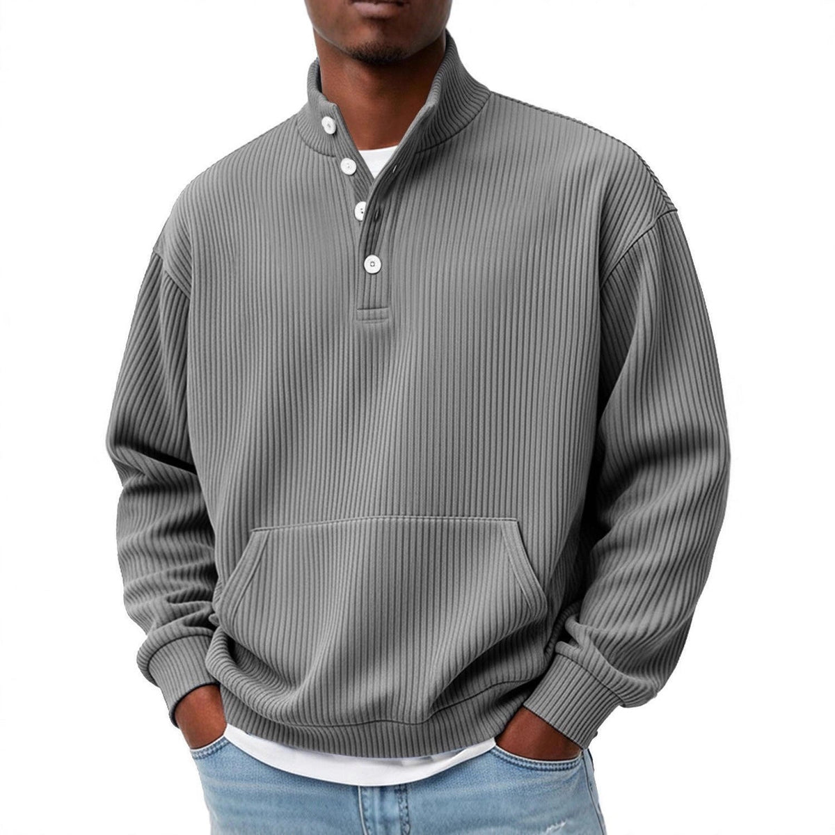 Herren Langarm-Sweatshirt mit trendiger Knopfleiste - 4 - Trendlinie