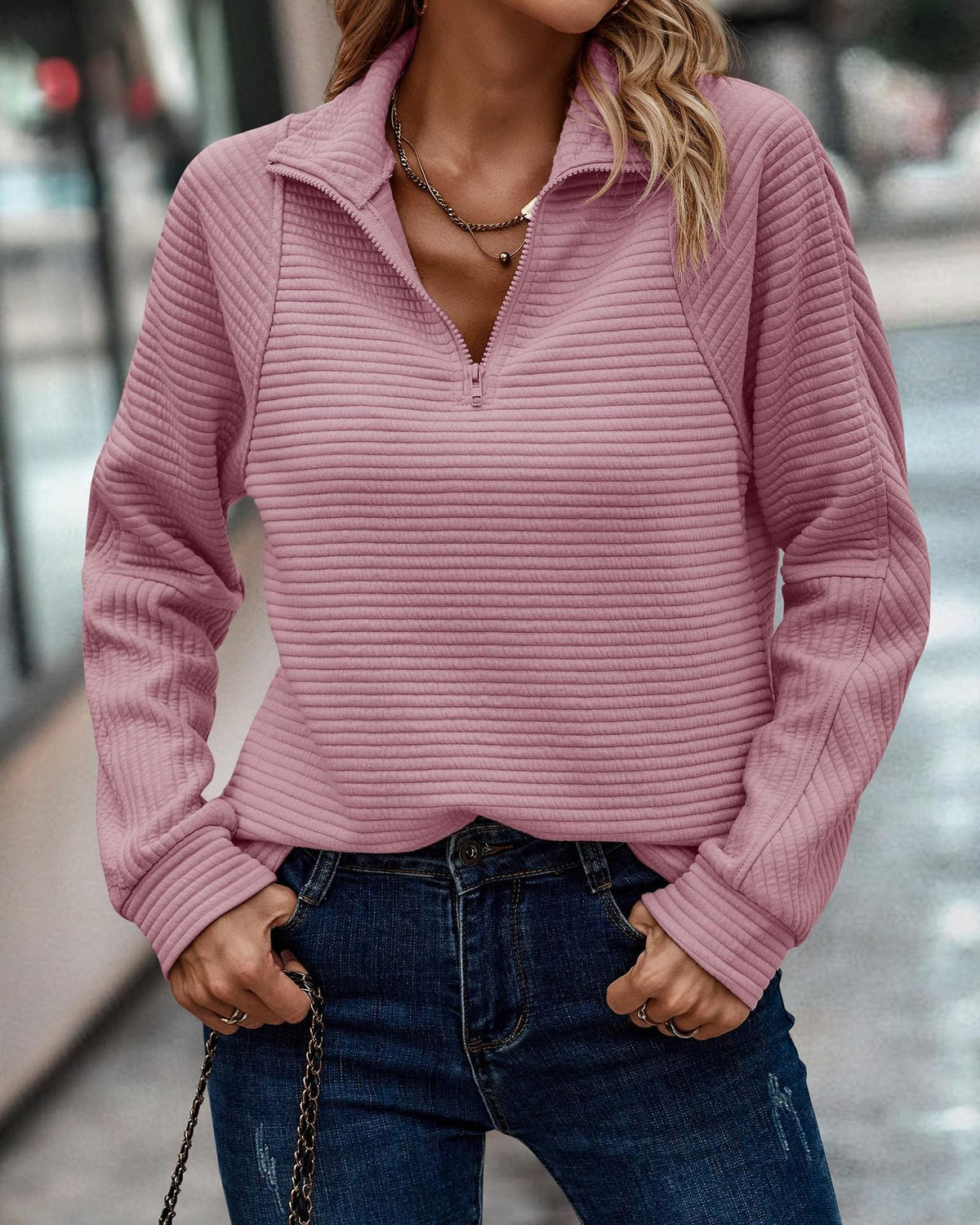 Damen Hoodie mit Reißverschluss und Stehkragen für lässige Anlässe - 3 - Trendlinie
