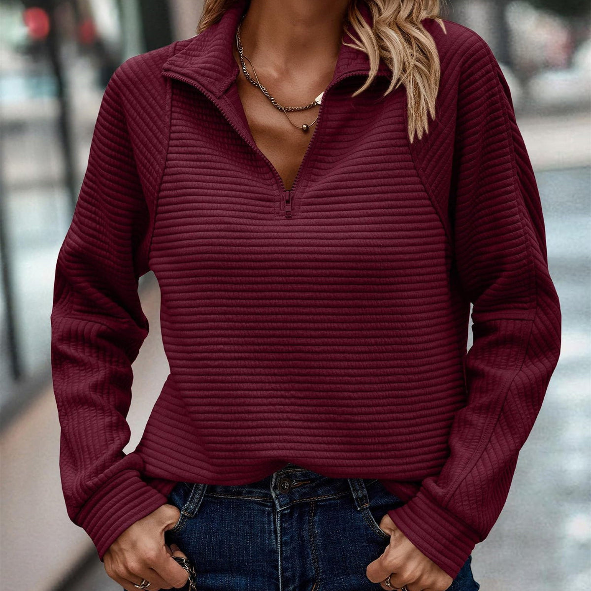 Damen Hoodie mit Reißverschluss und Stehkragen für lässige Anlässe - 5 - Trendlinie