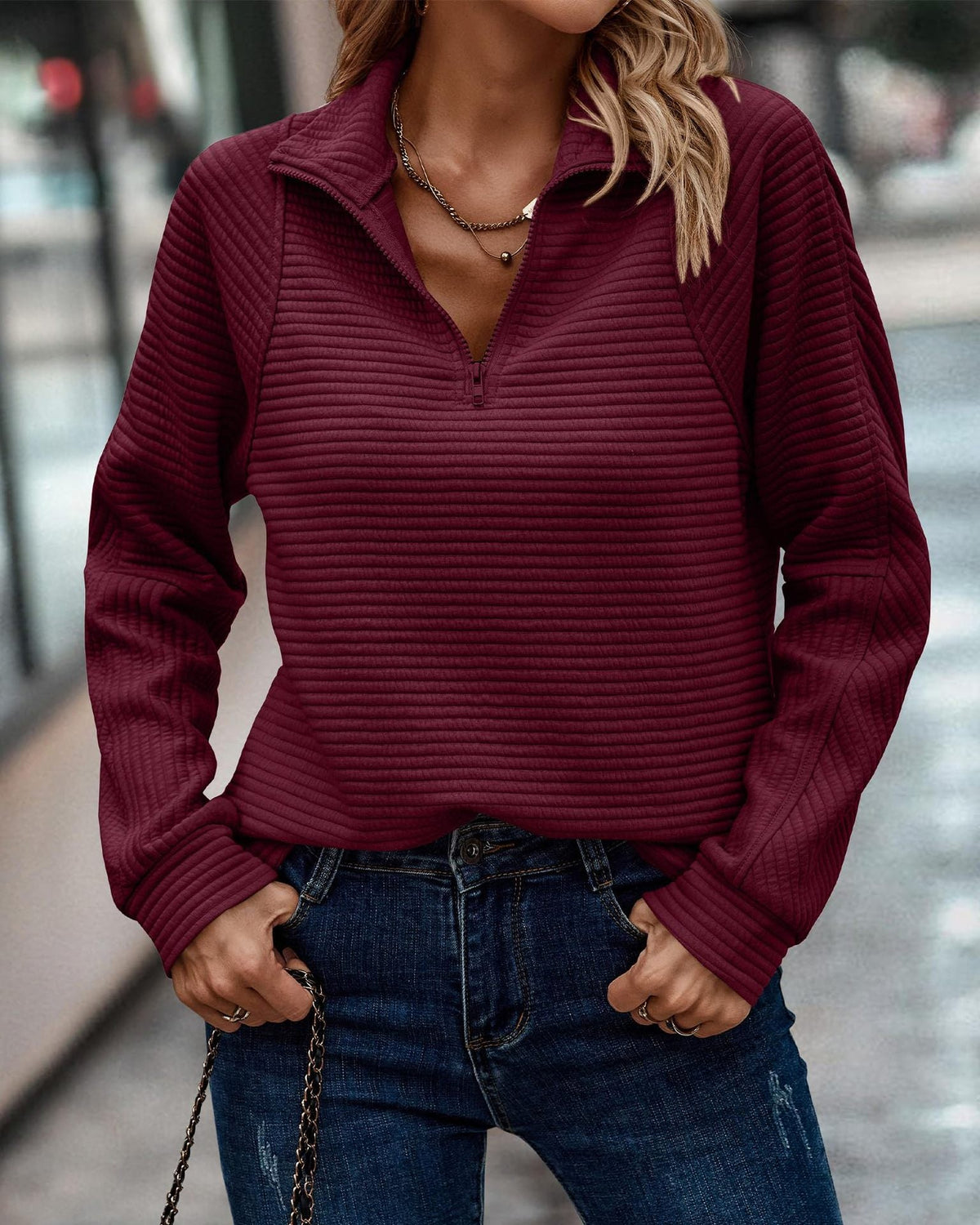 Damen Hoodie mit Reißverschluss und Stehkragen für lässige Anlässe - 6 - Trendlinie