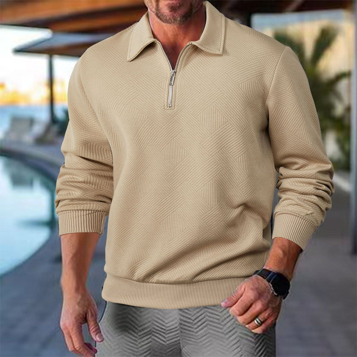 Herren Sweatshirt mit Halb-Zip und Jacquard-Muster - 13 - Trendlinie