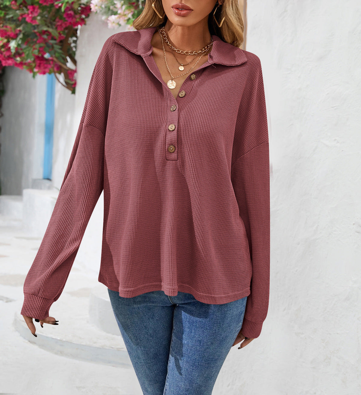 Damen Sweatshirt mit Knopfdetail in lässiger Passform - 1 - Trendlinie