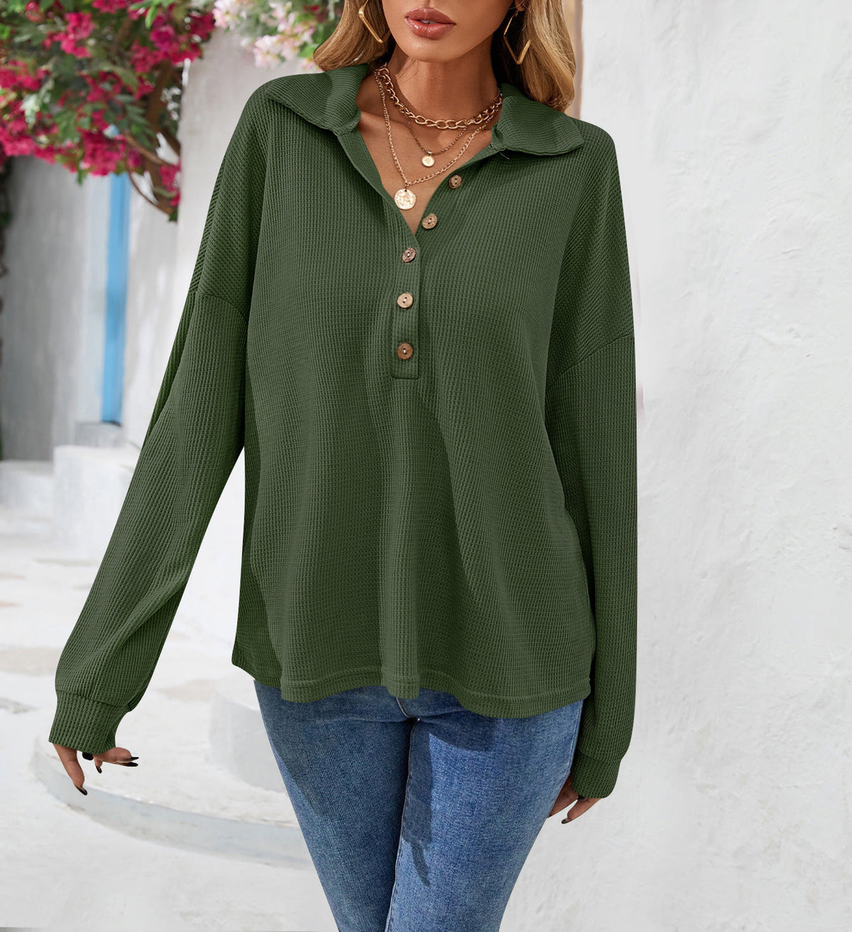 Damen Sweatshirt mit Knopfdetail in lässiger Passform - 6 - Trendlinie