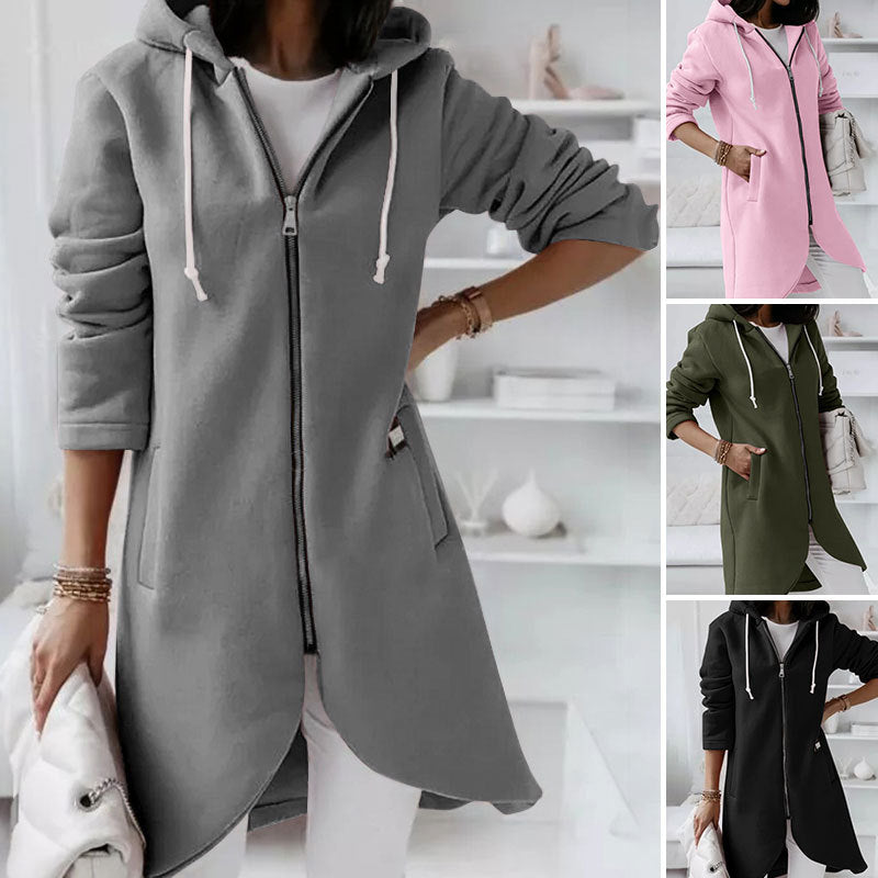 Damen Langarm Hoodie mit Reißverschluss und praktischen Taschen - 2 - Trendlinie